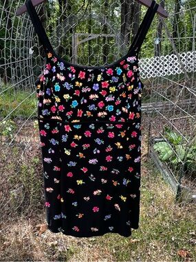 St. John's Bay Womens Tropical Floral Swim Dress Size 14 Black Floral